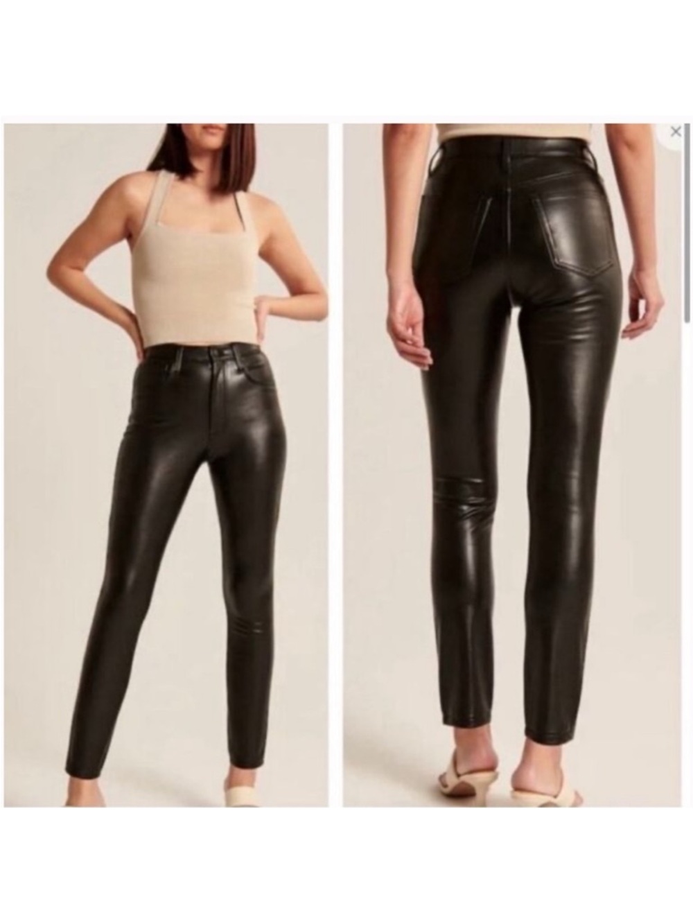 Abercrombie & Fitch Black Faux Leather Skinny Pants - Women 26/2 SHORT
